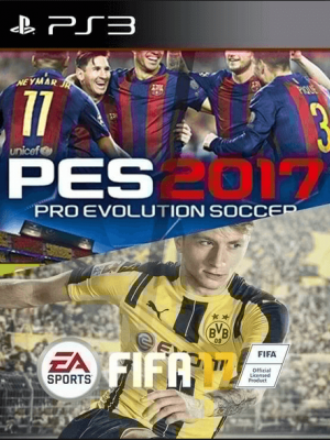 2 JUEGOS EN 1 DE FIFA 17 + PRO EVOLUTION SOCCER 2017 PS3