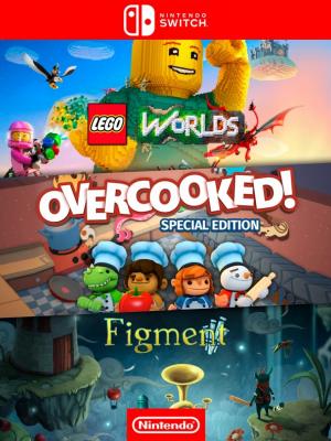 3 juegos en 1 Lego Worlds mas Overcooked Special Edition mas Figment - Nintendo Switch